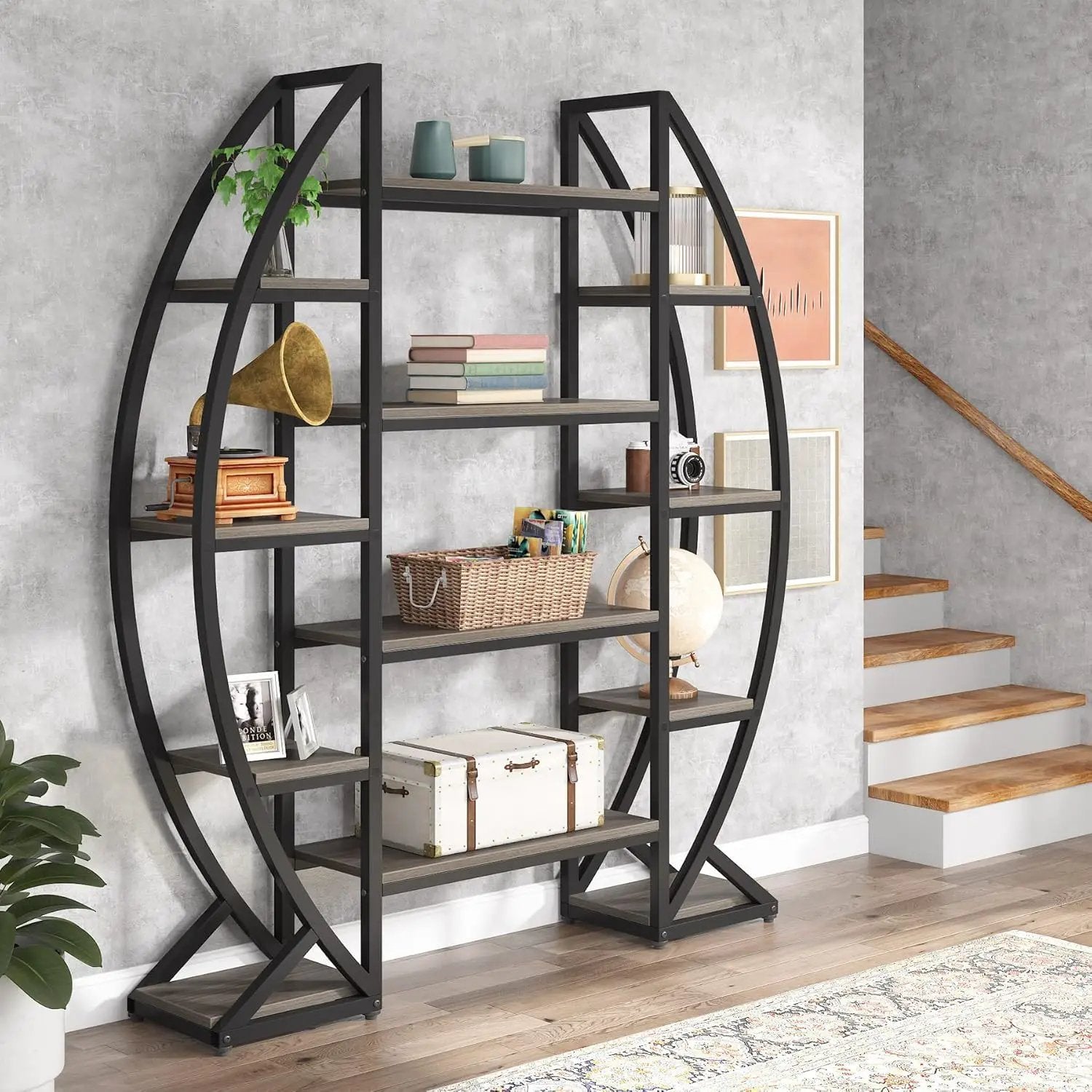 Triple Wide Oval Etagere Bookcase With Shelves For Living Room by HouseOfZazla