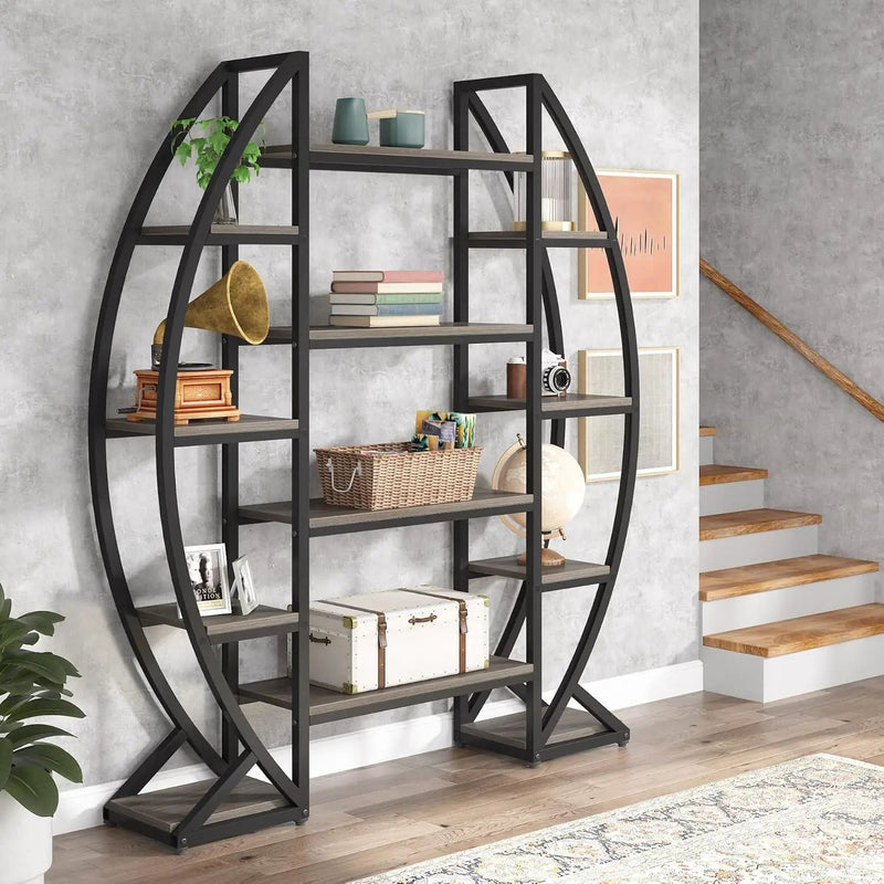 Triple Wide Oval Etagere Bookcase With Shelves For Living Room by HouseOfZazla
