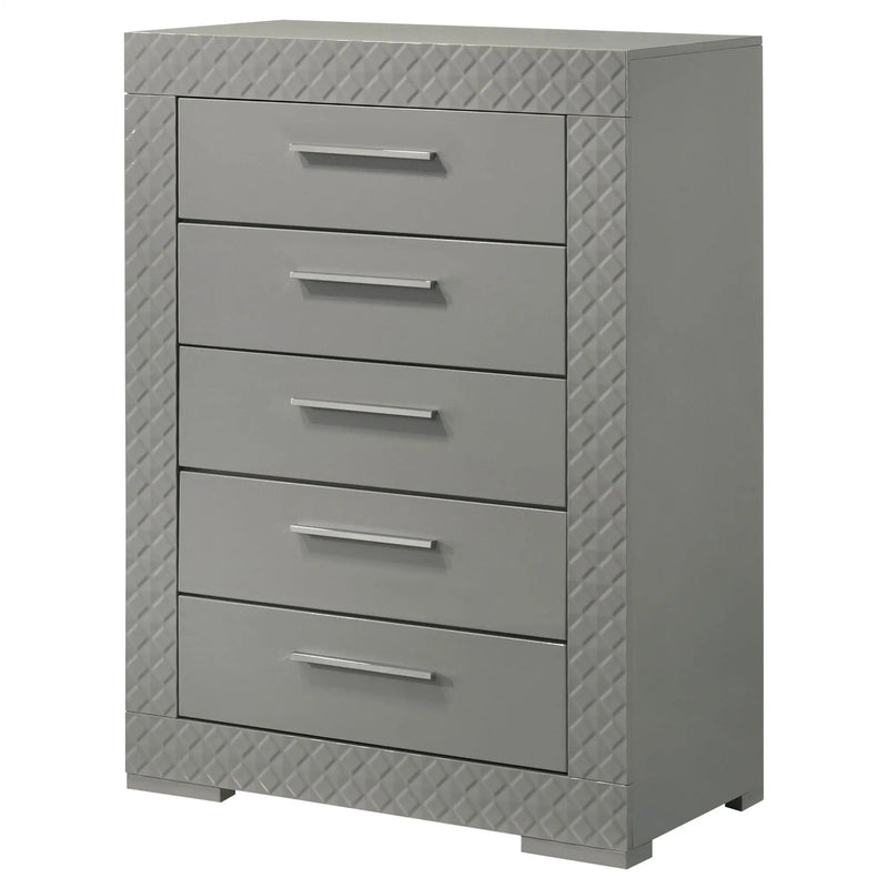 Ives 5-drawer Bedroom Chest of Drawers Grey High Gloss by Unique Piece Furniture