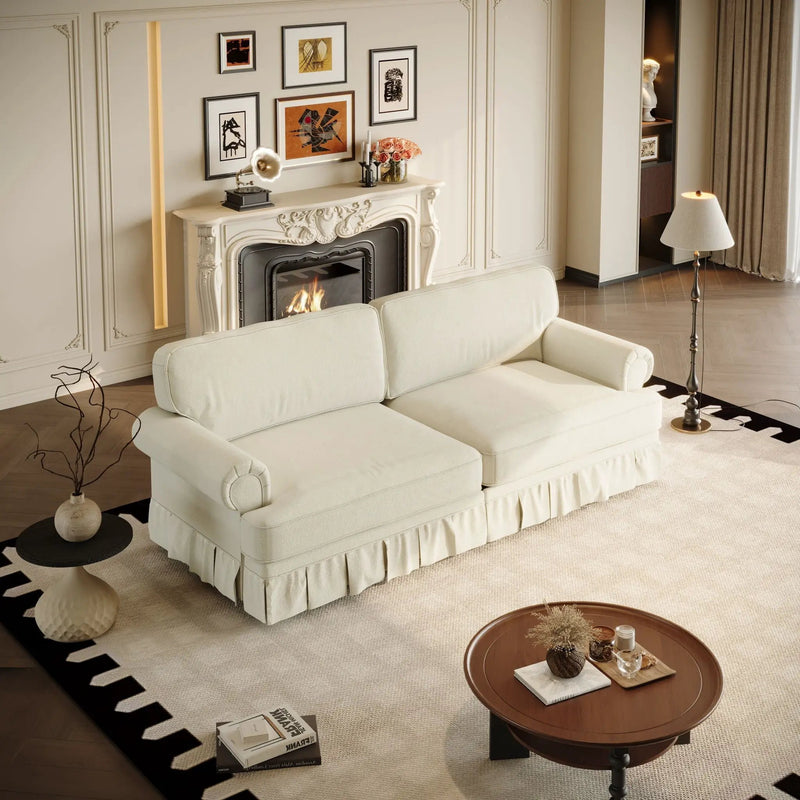 Luxuriously Comfortable Cloud Couch Sofa With Elegant Rolled Arms & Pleated Skirt Design by HouseOfZazla