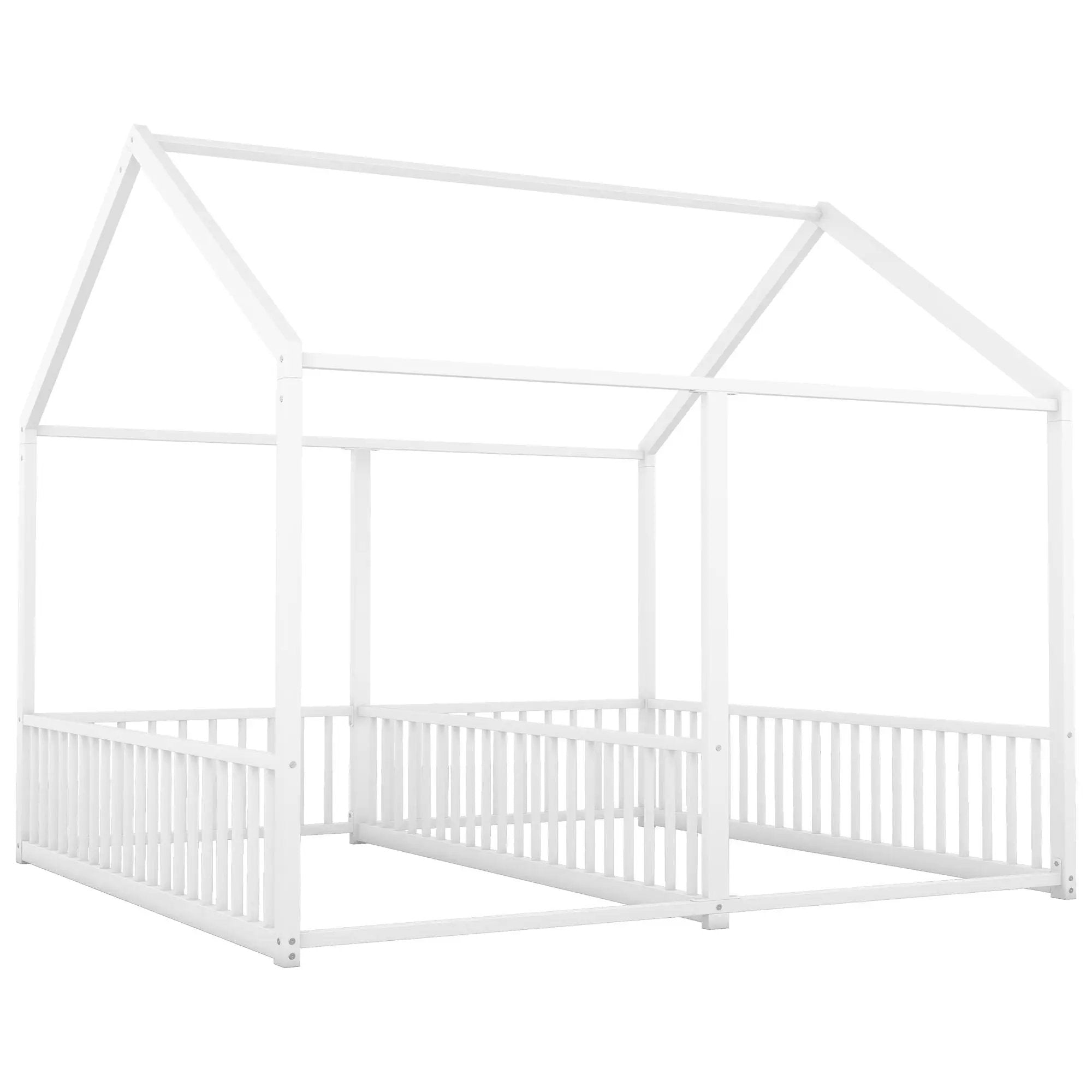 Metal Twin Size House Platform Beds 2 Shared Beds - Antique White by Unique Piece Furniture