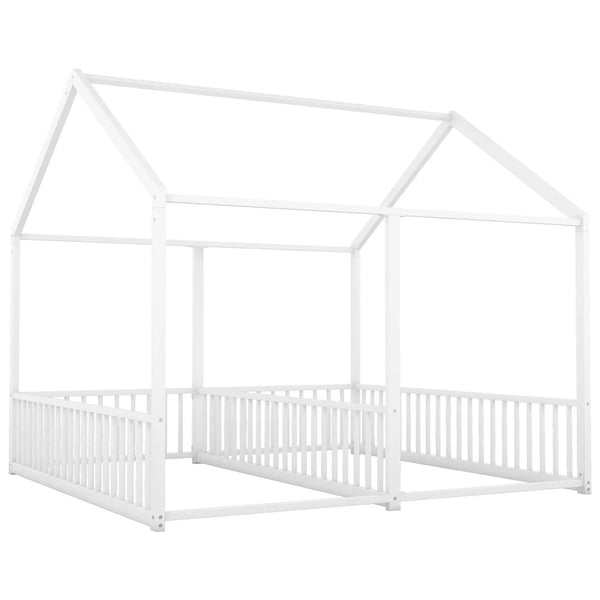 Metal Twin Size House Platform Beds 2 Shared Beds - Antique White