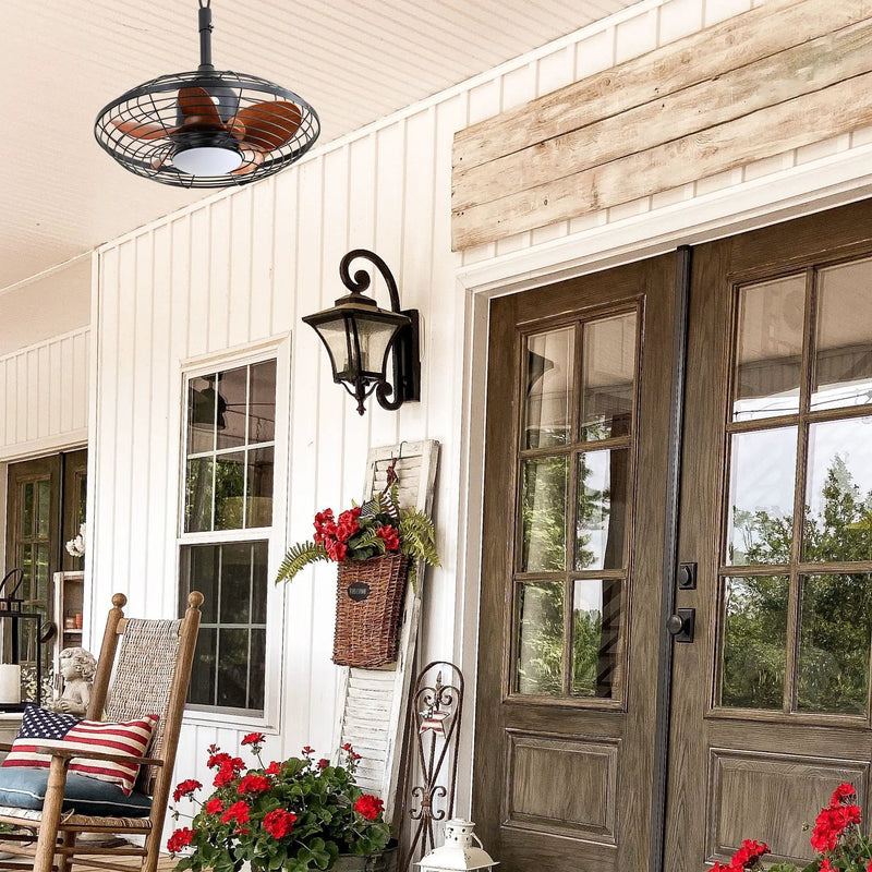 20" Downrod Mount Ceiling Fan LED 18W 3 Cct 5 ABS Blades DC Motor With Hanging And Hook For Outside Patios Pergola - Black by Unique Piece Furniture