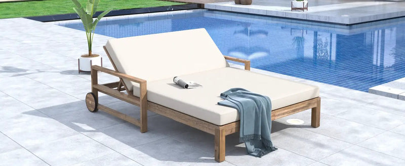 TREXM 1-Piece Farmhouse Wooden Outdoor Sunbed for 2 by HouseOfZazla