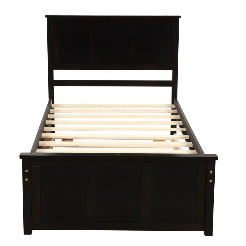 Platform Bed With Twin Trundle, Twin Size - Espresso by Unique Piece Furniture