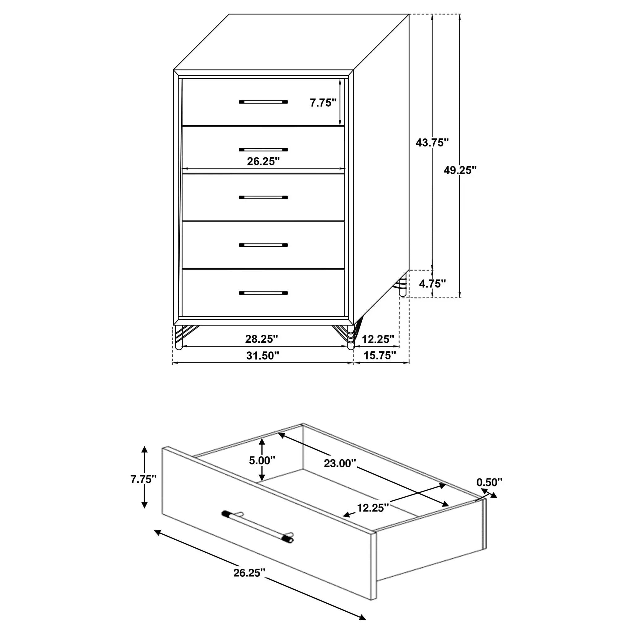 Chesney - 5 Drawer Chest With Trim - White by HouseOfZazla