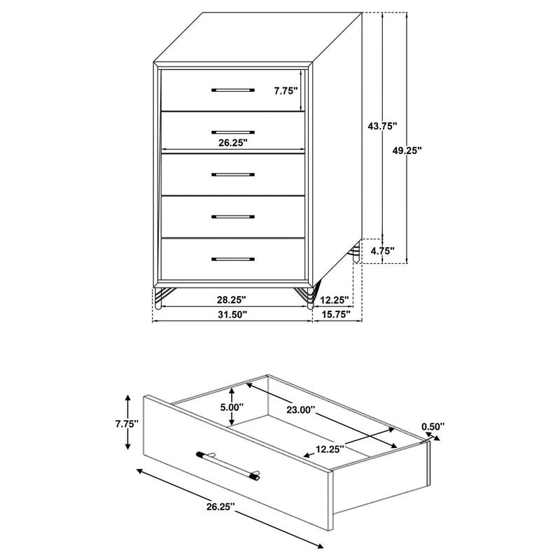 Chesney - 5 Drawer Chest With Trim - White by HouseOfZazla