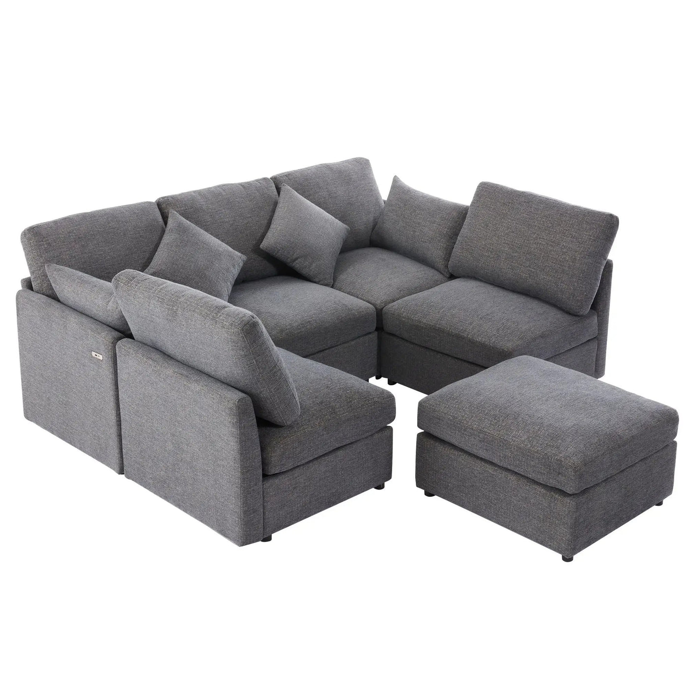 Sectional Sofa Modular U-Shaped With Ottoman & USB Ports by HouseOfZazla