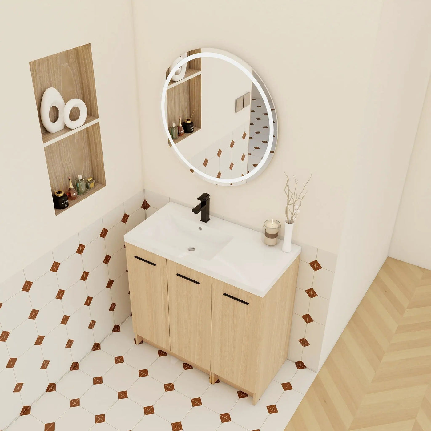 Wall Mounted Floating Bathroom Vanity With Sink, 3 Door Modular Cabinet by HouseOfZazla