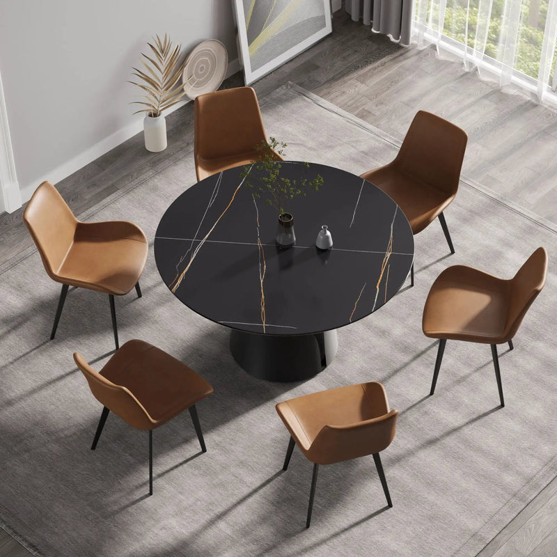 Round Modern Artificial Stone Carbon Steel Base Dining Table, Can Accommodate 6 People - Black by HouseOfZazla