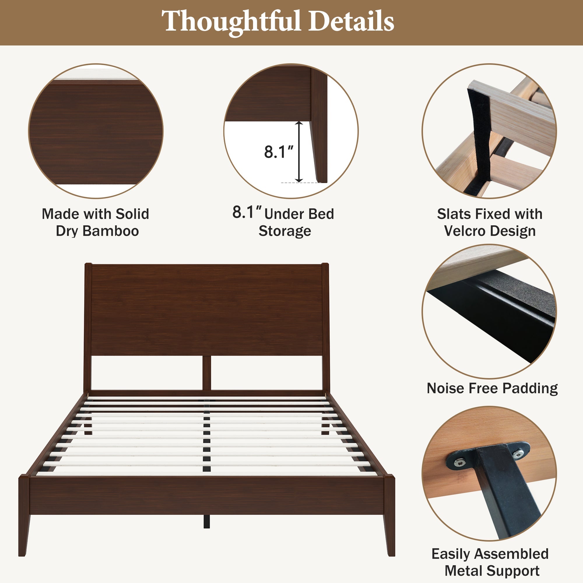 Mid-Century Modern Solid Bamboo Wood King Size Platform Bed by HouseOfZazla