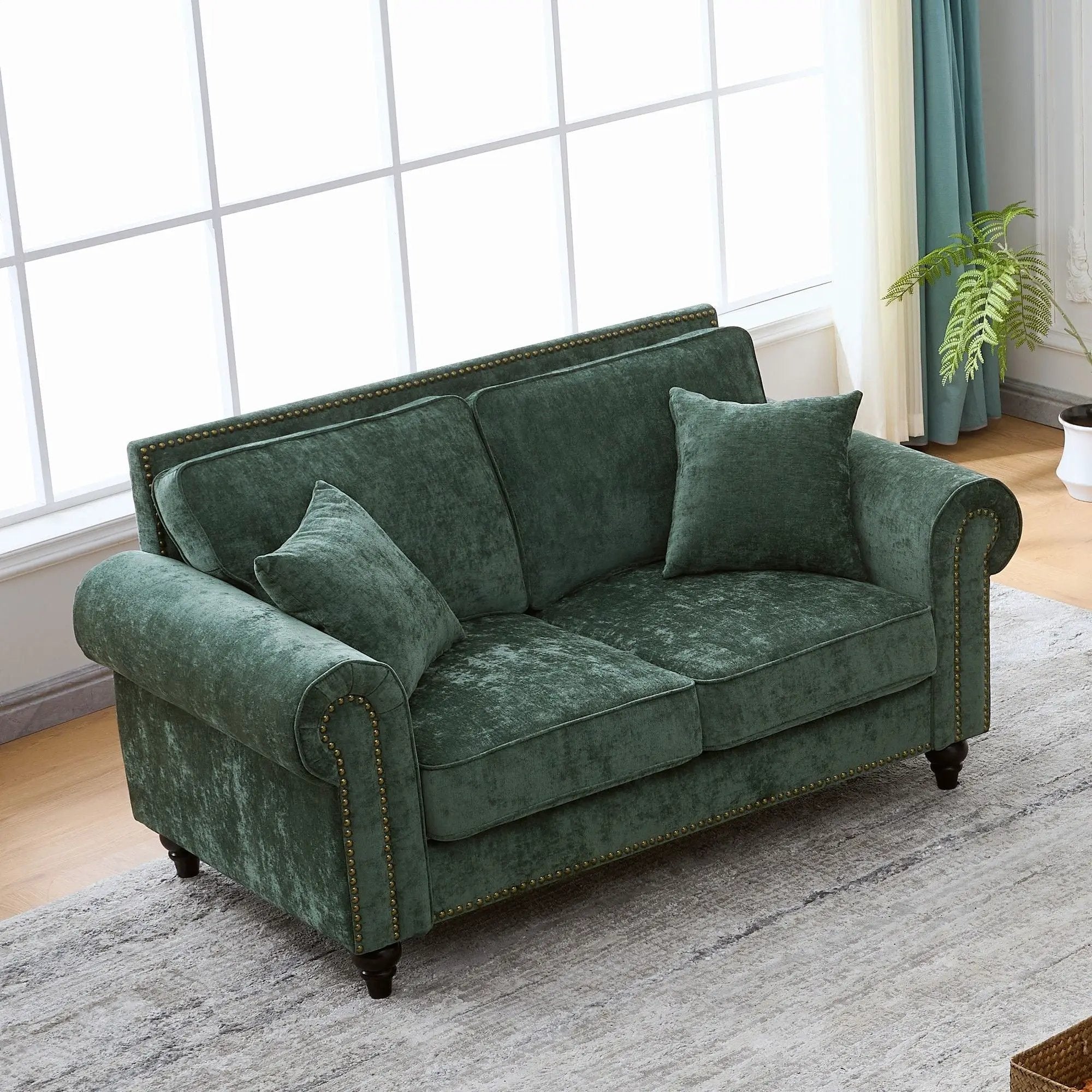 2 Seater Sofa With Rolled Arms, Tufted Upholstered Couch by Unique Piece Furniture
