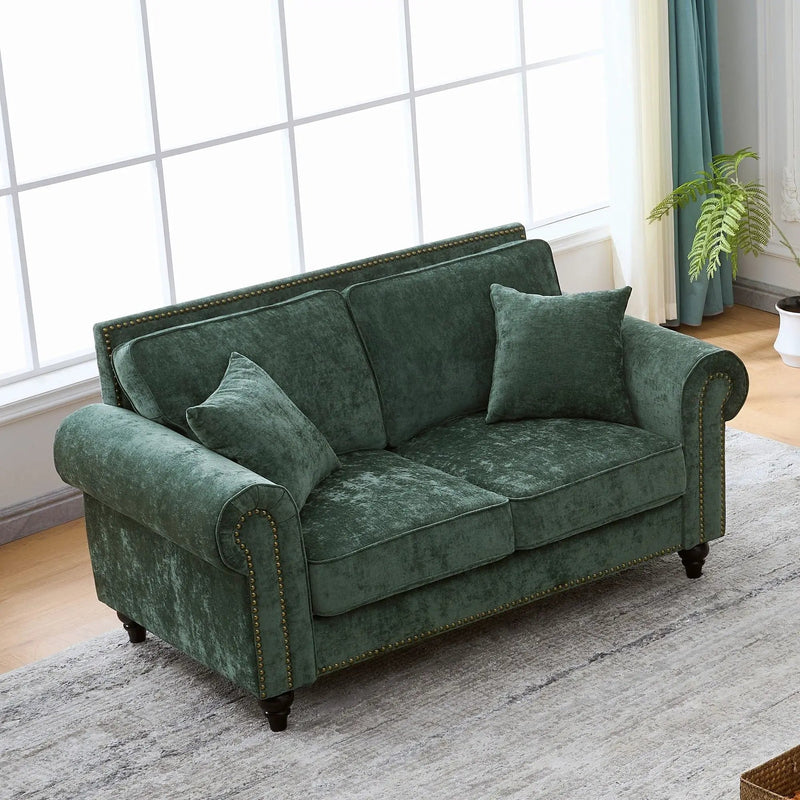 2 Seater Sofa With Rolled Arms, Tufted Upholstered Couch by Unique Piece Furniture