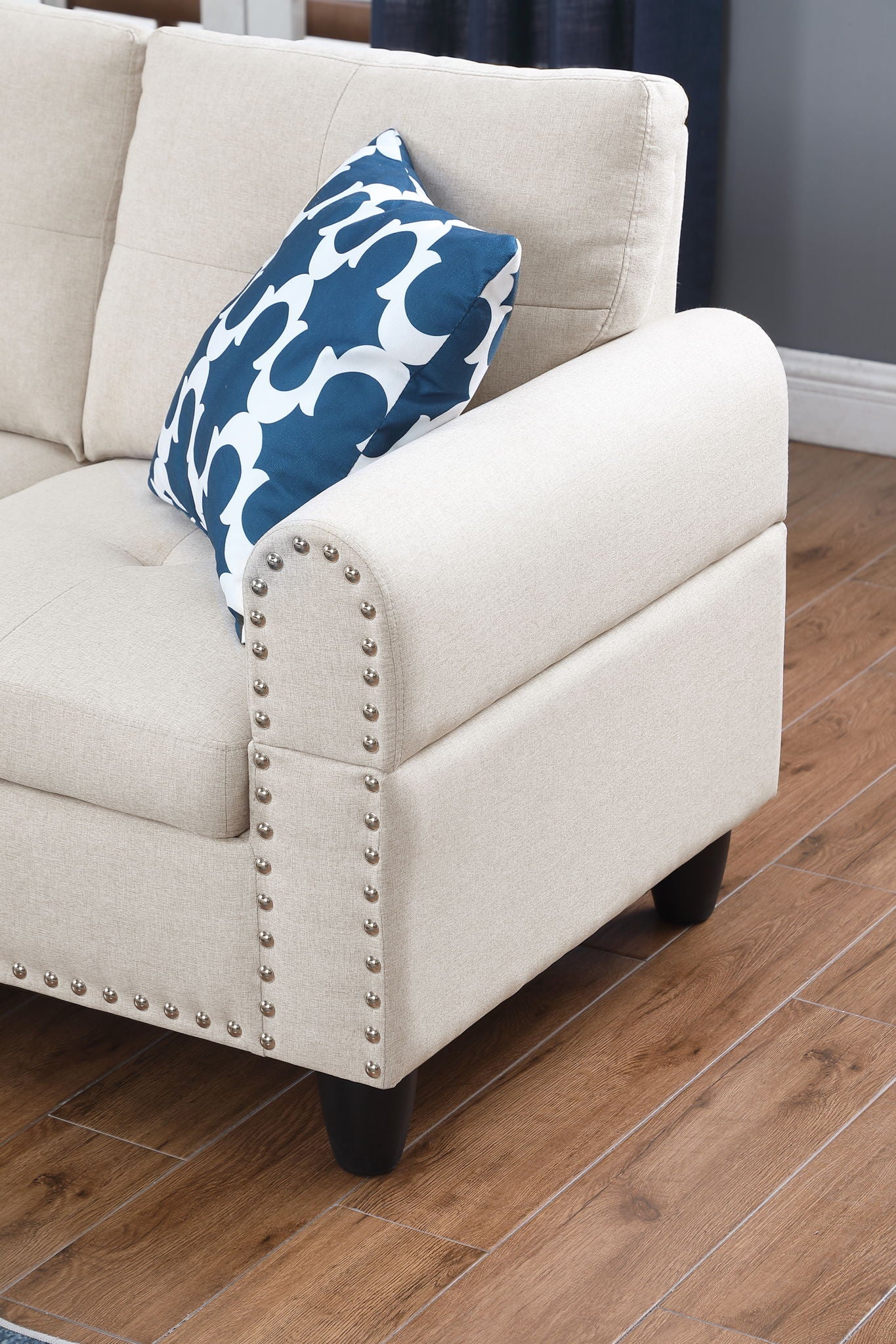 Alger - Wide Left Hand Facing Sofa & Chaise With Ottoman - Beige by HouseOfZazla