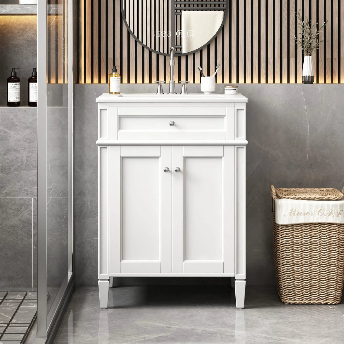 Bathroom Vanity With 2 Doors And Tip Out Drawer, Soft Closing Hinges by HouseOfZazla