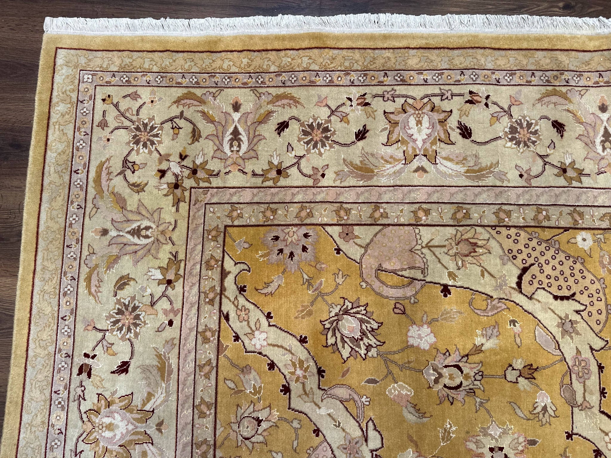 Sino Persian Rug 8x11, Wool with Silk Highlights, Unique Colors, Gold and Light Green, Fine 240 KPSI by Jewel Rugs