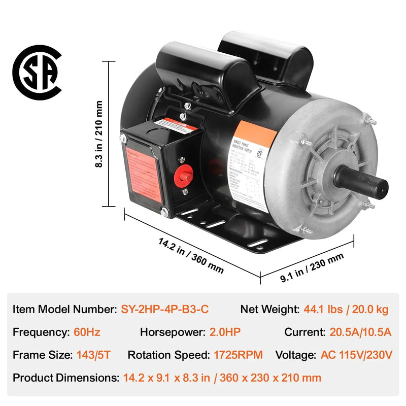 2HP Electric Motor 1725 RPM AC 115V/230V with Dual Rotation by HouseOfZazla