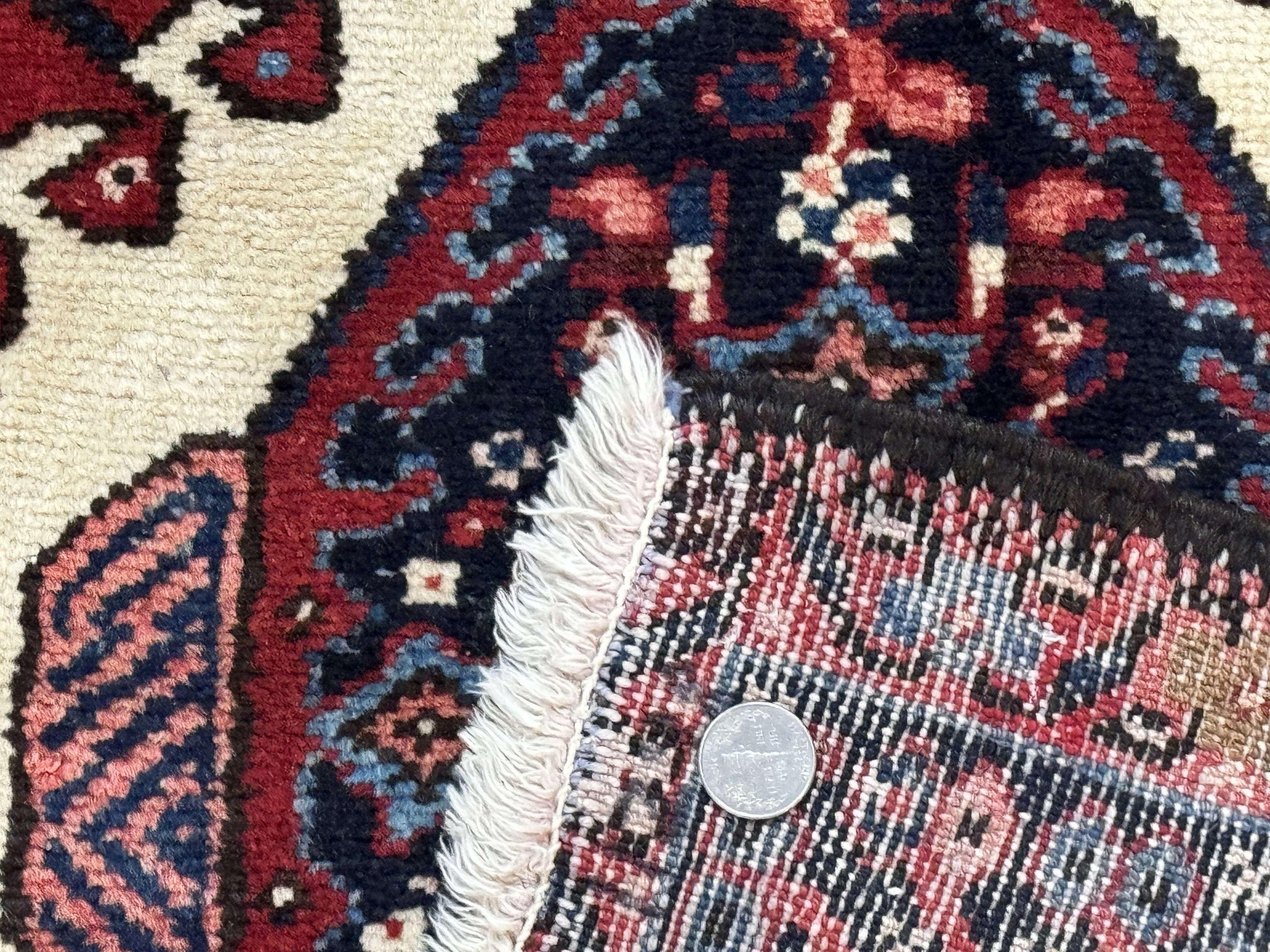 Persian Karajeh Rug 5x6, Antique Heriz Carpet, Geometric, Persian Tribal Rug, Brick Red Navy Blue by Jewel Rugs