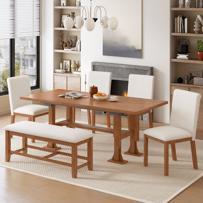 TOPMAX Farmhouse 76inch 6-Piece Extendable Dining Table Set by HouseOfZazla