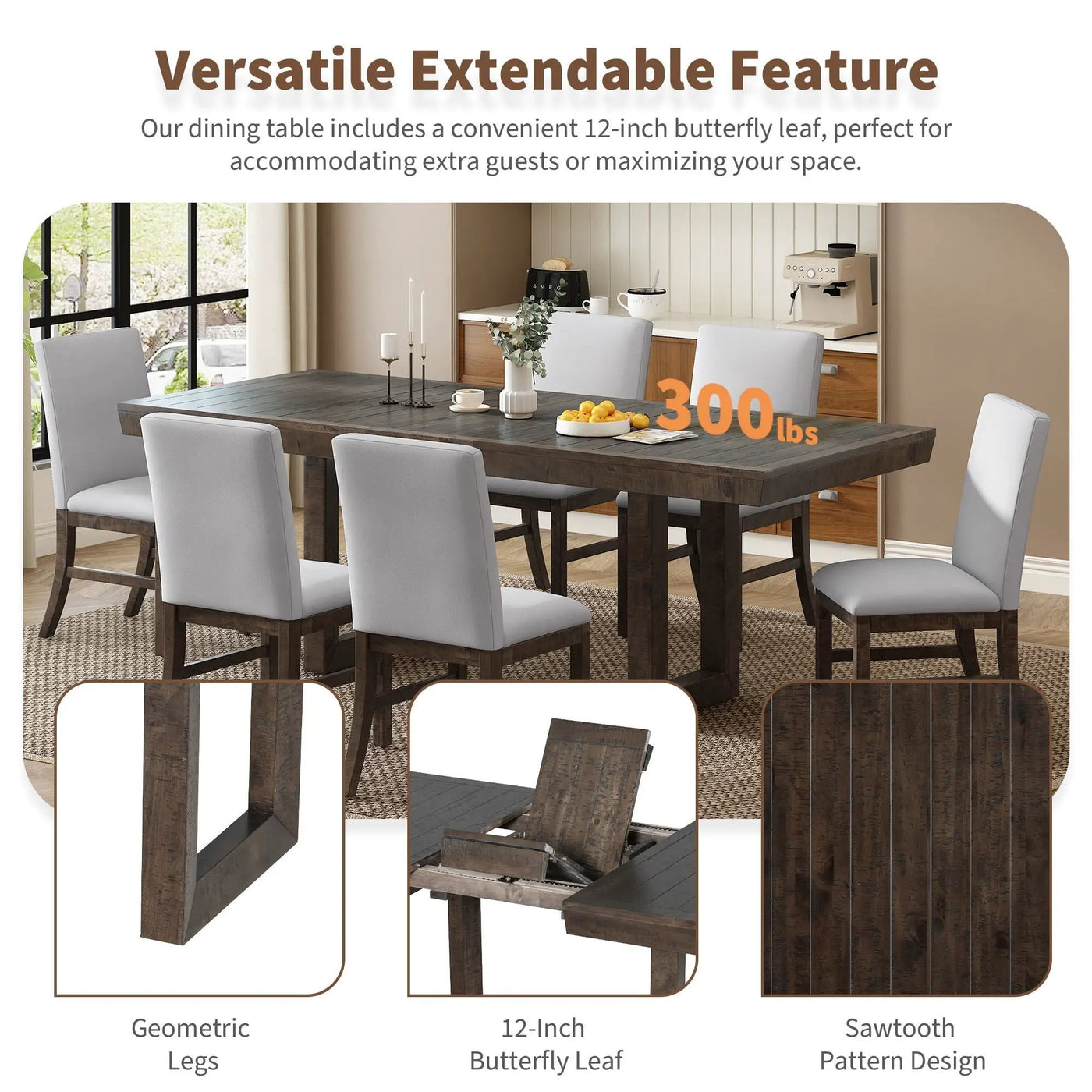 Topmax - 7 Piece Traditional Extendable Dining Table Set With Butterfly Leaf And 6 Upholstered Dining Table Set by HouseOfZazla