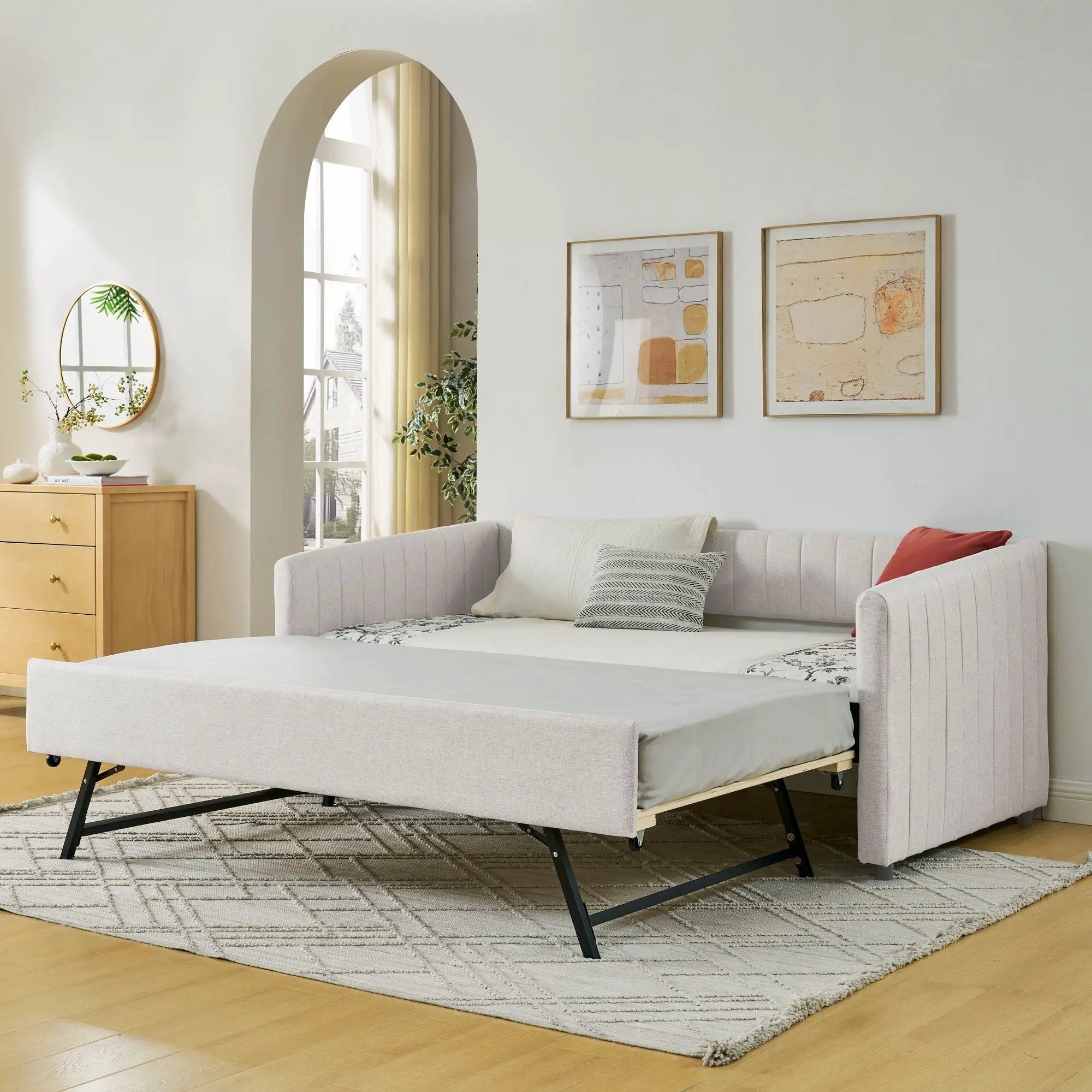 Upholstered Daybed With Trundle With Vertical Stripes by Unique Piece Furniture