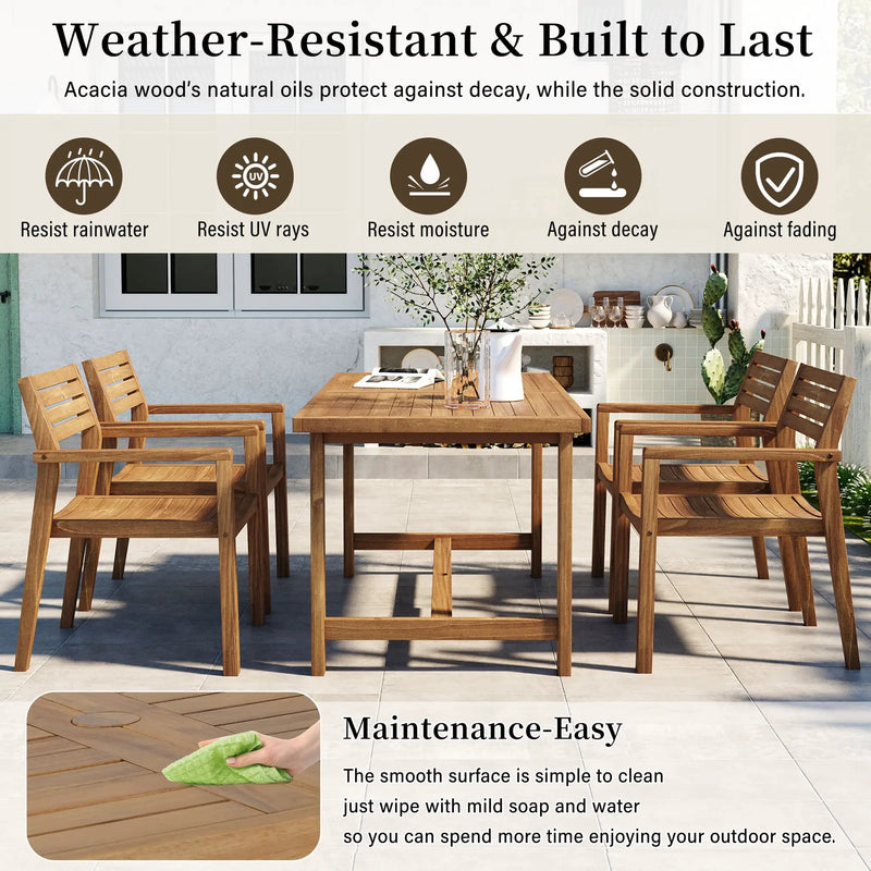 U_STYLE 5-Piece Outdoor Acacia Wood Dining Set by HouseOfZazla