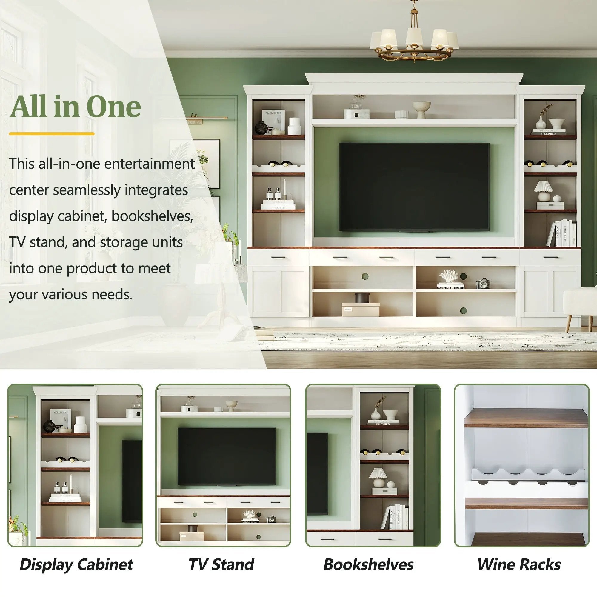 Farmhouse 4-Piece Entertainment Center with Bookshelf for TVs Up to 70" by HouseOfZazla