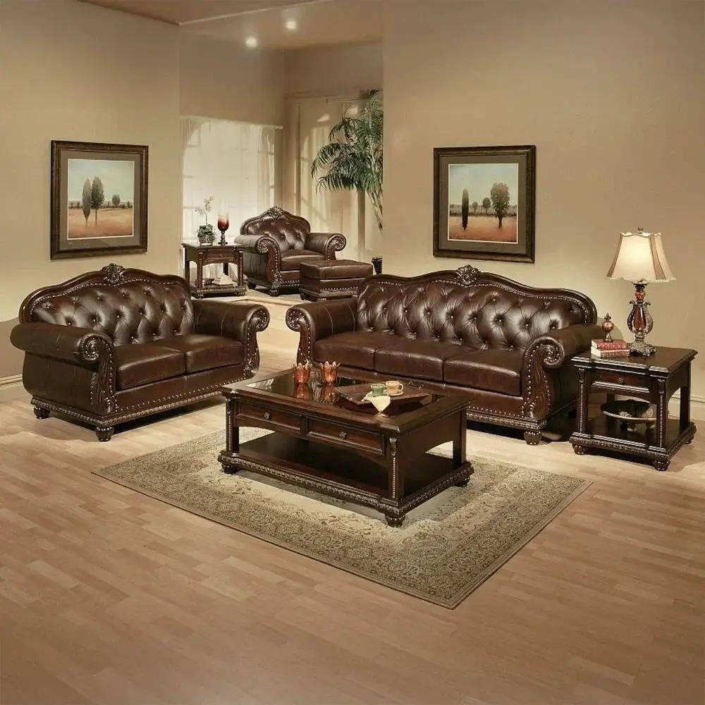 Anondale - Ottoman - Espresso Top Grain Leather Match & Cherry by Unique Piece Furniture