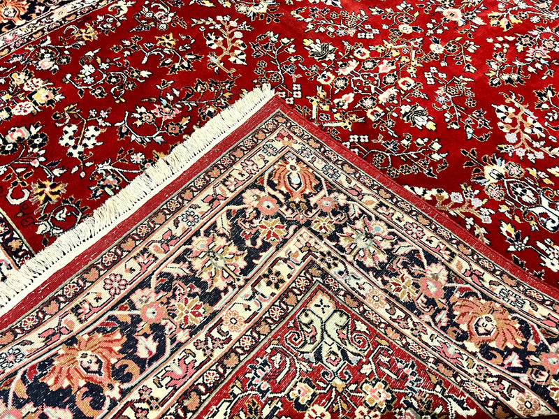 Indo Persian Sarouk Rug 8x10, Red, Floral Allover, Handmade Vintage Wool Carpet, Traditional Rug by Jewel Rugs