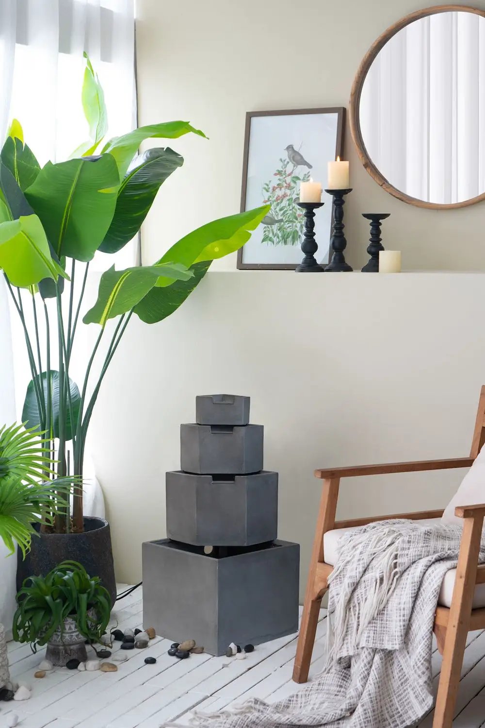 Cement 4 Tier Block Water Fountain Outdoor - Gray by Unique Piece Furniture