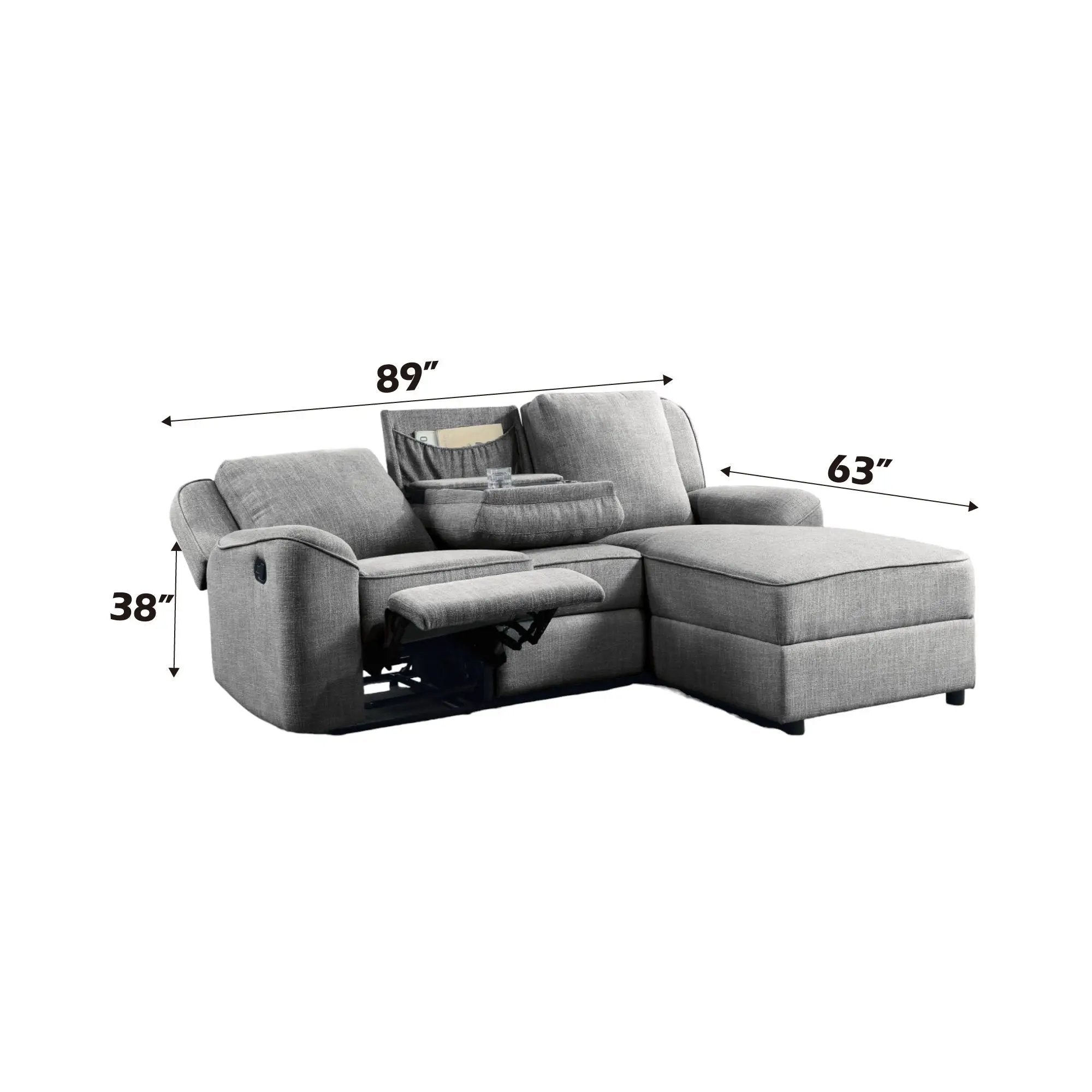 Destiny - Linen Sectional Sofa With Dropdown Table - Gray by HouseOfZazla