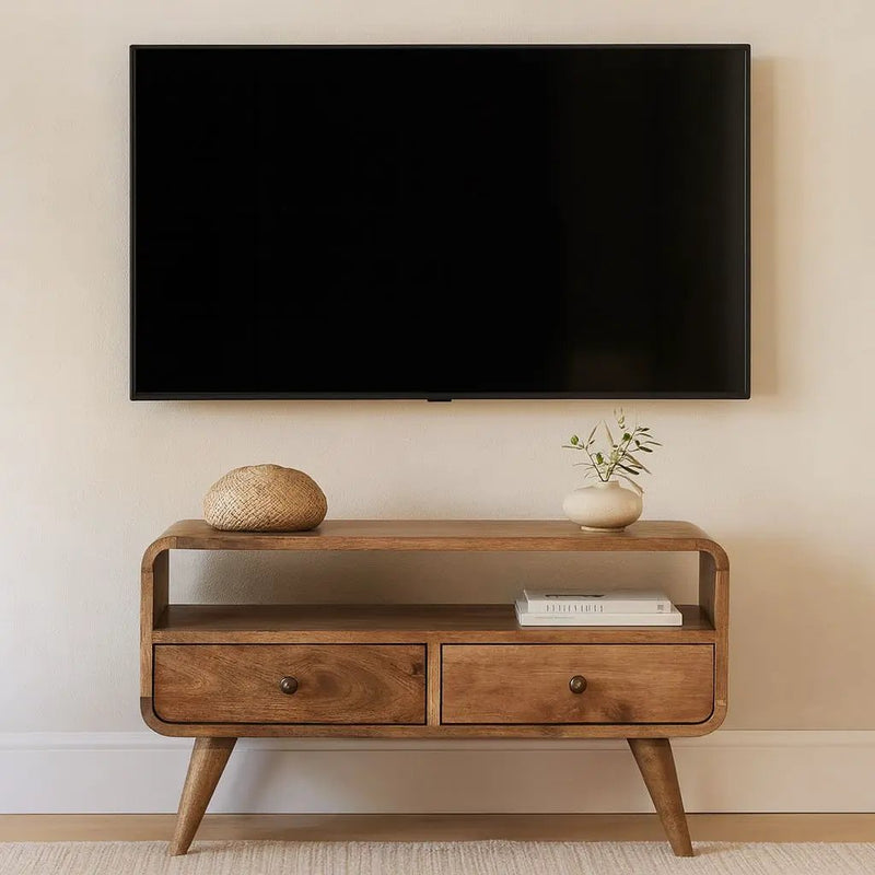 Mini Curved Media Unit - Oak by Unique Piece Furniture