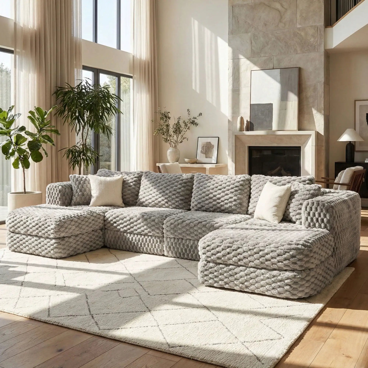 Modular Sectional Sofa, Boneless Couch With 2 Movable Ottomans by Unique Piece Furniture
