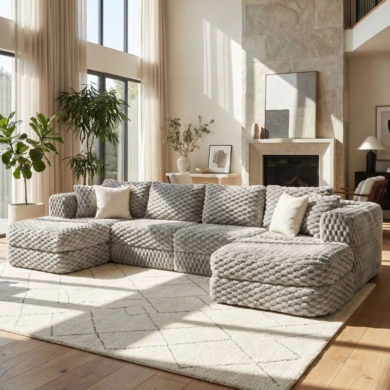Modular Sectional Sofa, Boneless Couch With 2 Movable Ottomans by Unique Piece Furniture