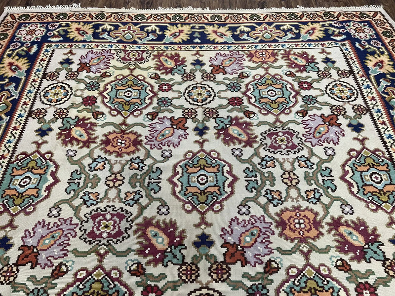 Antique Turkish Kilim Rug 7x10 Allover Pattern, Ivory Cream Maroon Light Blue, Wool Flatweave Hand Woven, Large Kilim, Vintage Kilim Carpet by Jewel Rugs