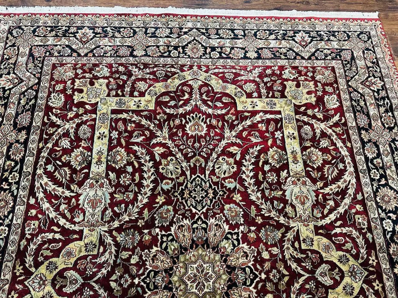 Indo Persian Rug 8x10, Red Vintage Wool Traditional Carpet, Floral, Handmade by Jewel Rugs
