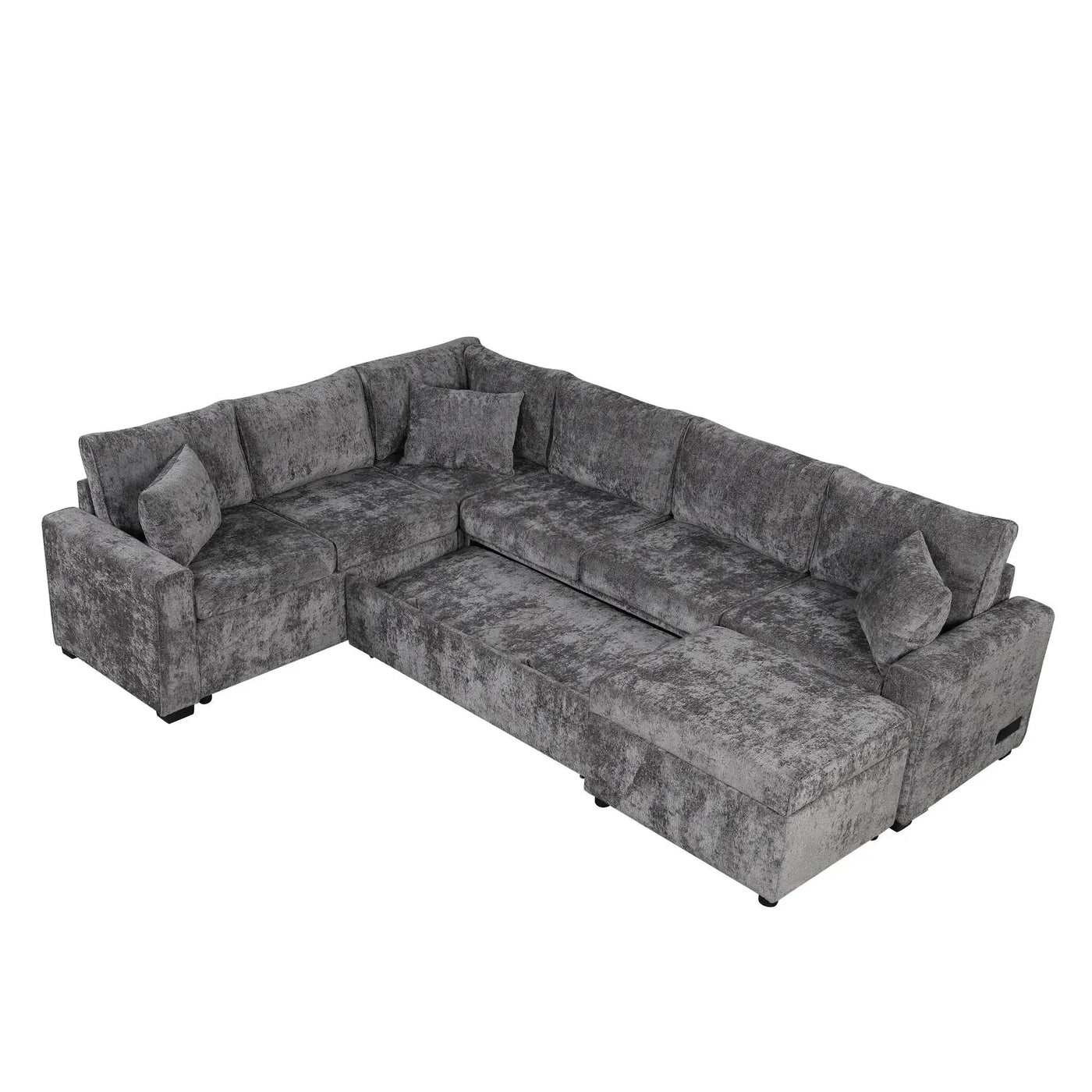 Sectional Sofa Pull-Out Sofa Bed Sleeper With A Storage Ottoman, Three Pillows And Charging Devices For Living Room by HouseOfZazla