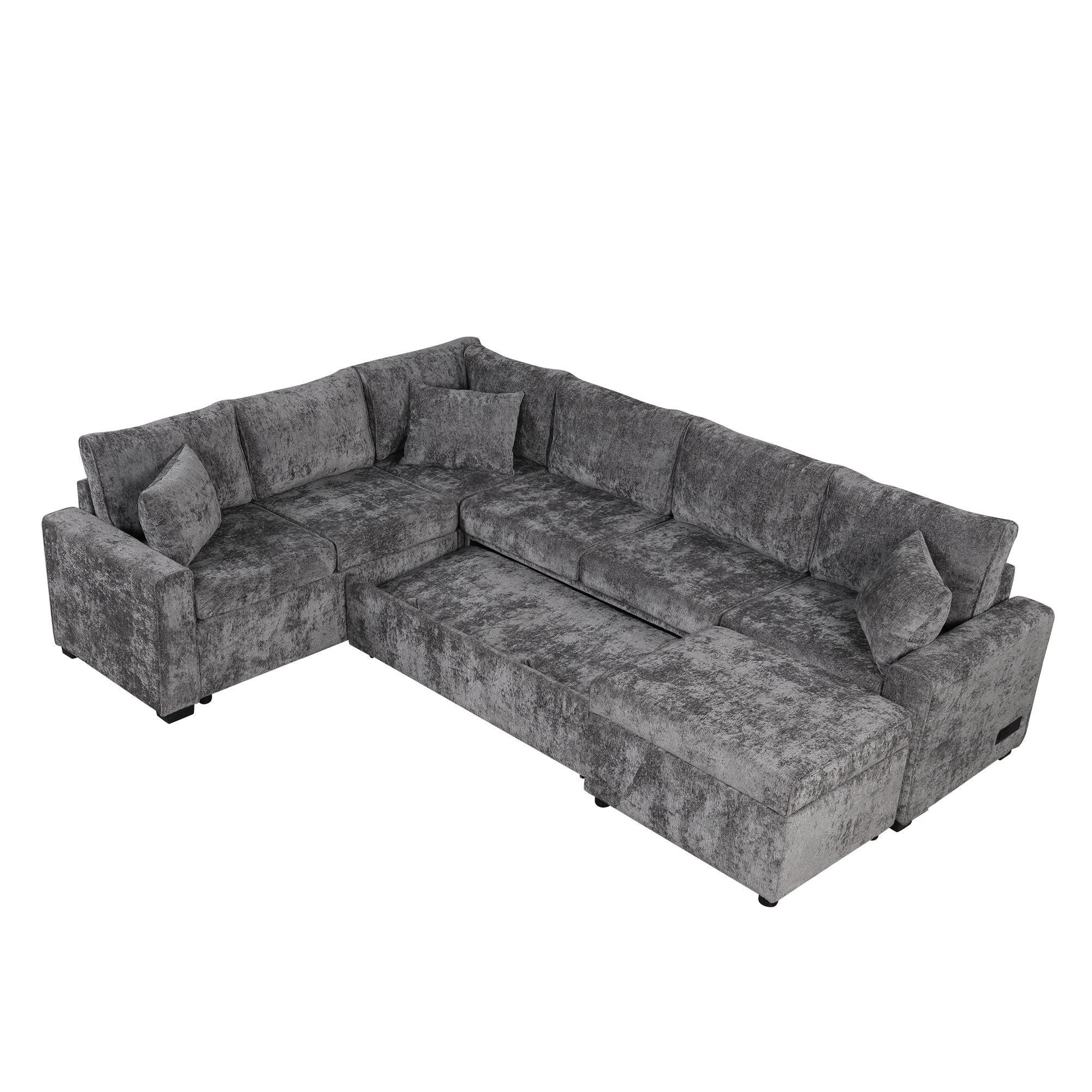 Sectional Sofa Pull-Out Sofa Bed Sleeper With A Storage Ottoman, Three Pillows And Charging Devices For Living Room by HouseOfZazla