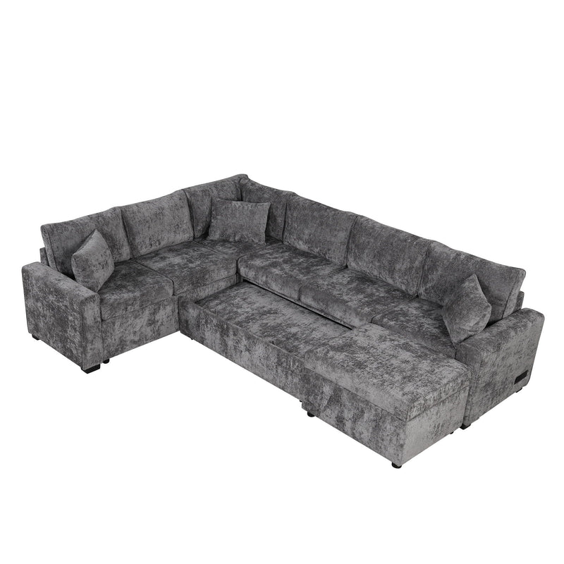 Sectional Sofa Pull-Out Sofa Bed Sleeper With A Storage Ottoman, Three Pillows And Charging Devices For Living Room by HouseOfZazla