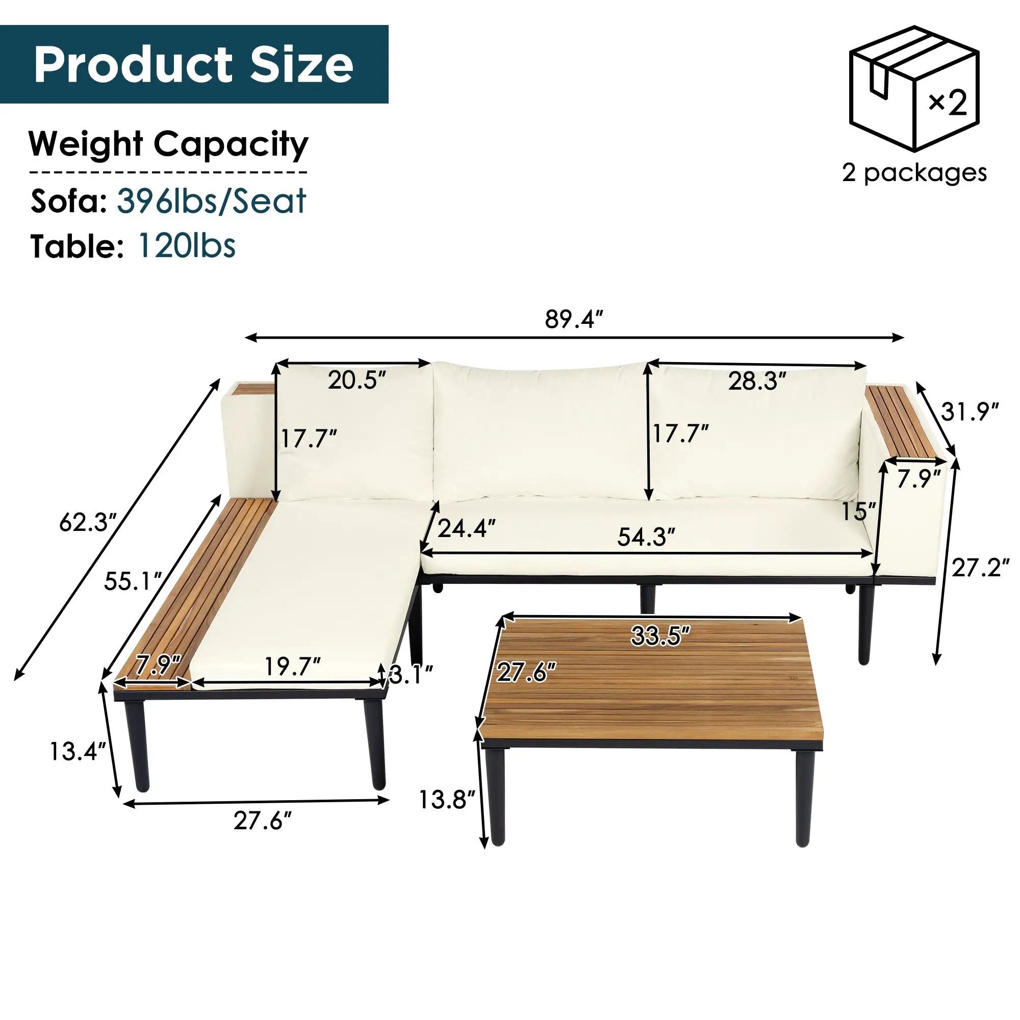 Luxury L-Shaped Acacia Wood Patio Furniture Set with Cushions by HouseOfZazla