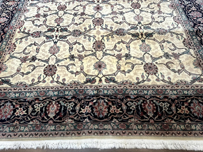 Sino Persian Rug 8x10, Allover Pattern, Beige and Midnight Blue, Wool Oriental Carpet by Jewel Rugs