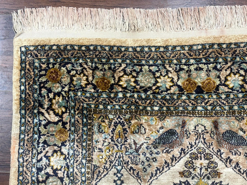 Silk Indian Kashmiri Rug 3x4, Very Fine 400 KPSI, Silk Prayer Rug, Handmade by Jewel Rugs