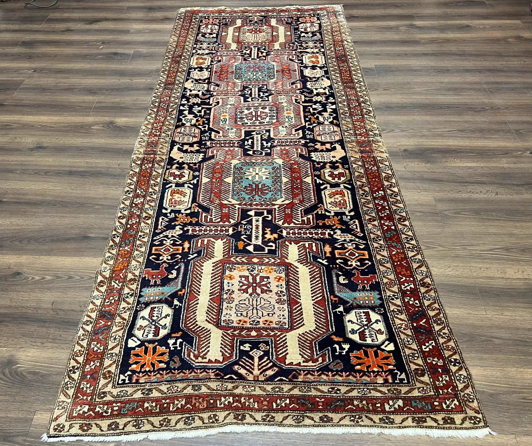 Persian Ardabil Wide Runner Rug 4x10 - Geometric Medallions & Animal Pictorials by Jewel Rugs
