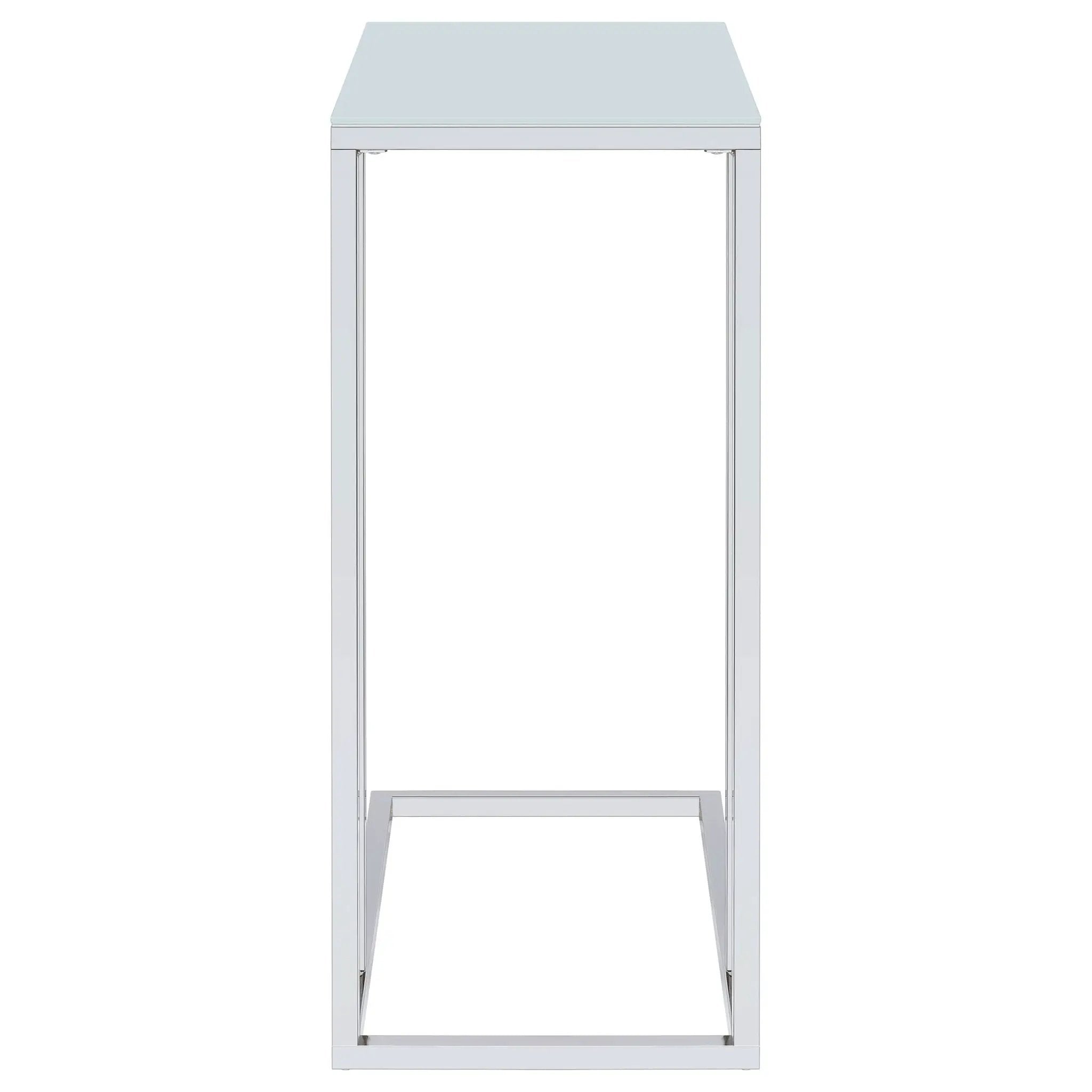 Stella White Glass Top C-Shaped Sofa Side Table Chrome by Unique Piece Furniture