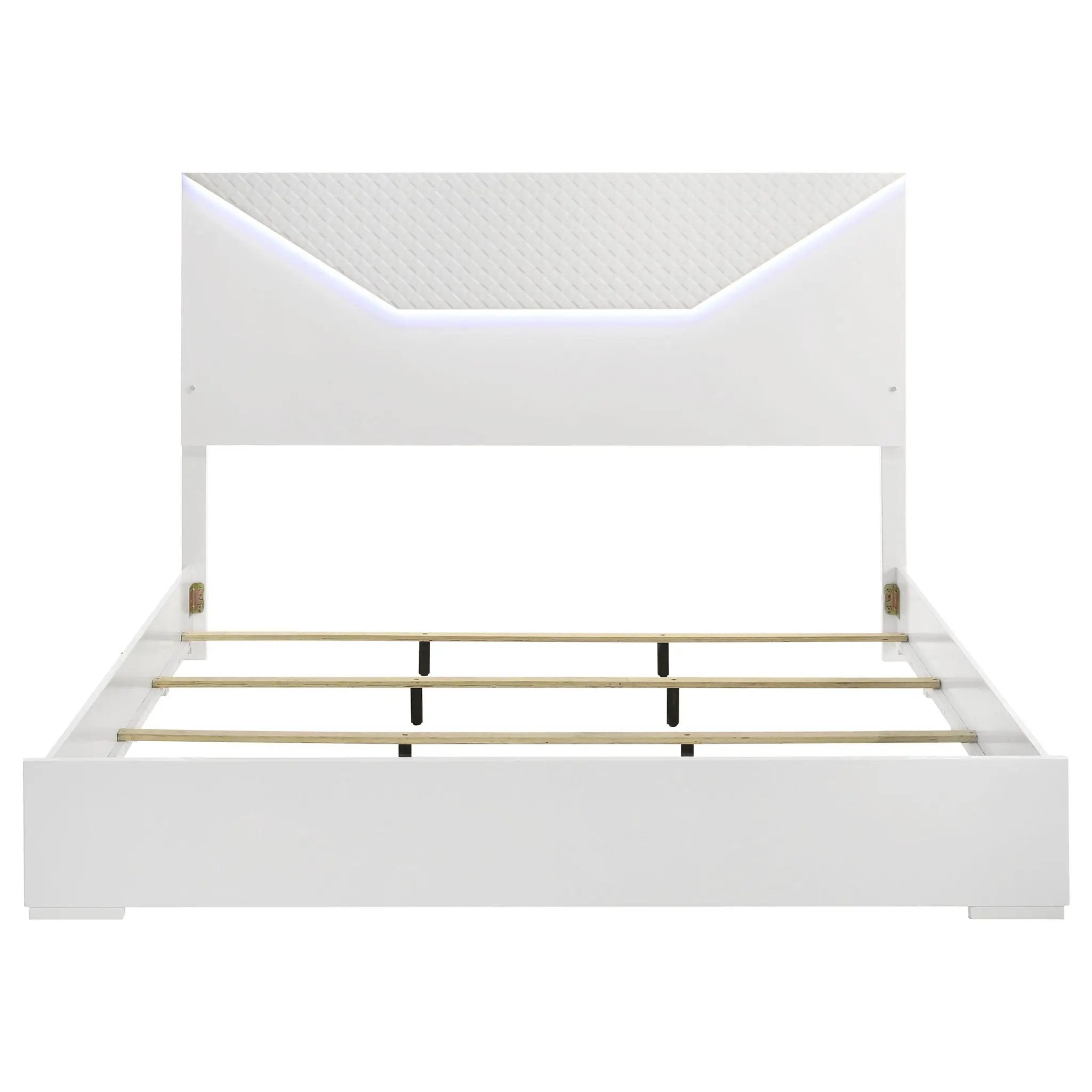 Ives Eastern King Panel Bed LED Headboard White High Gloss by Unique Piece Furniture
