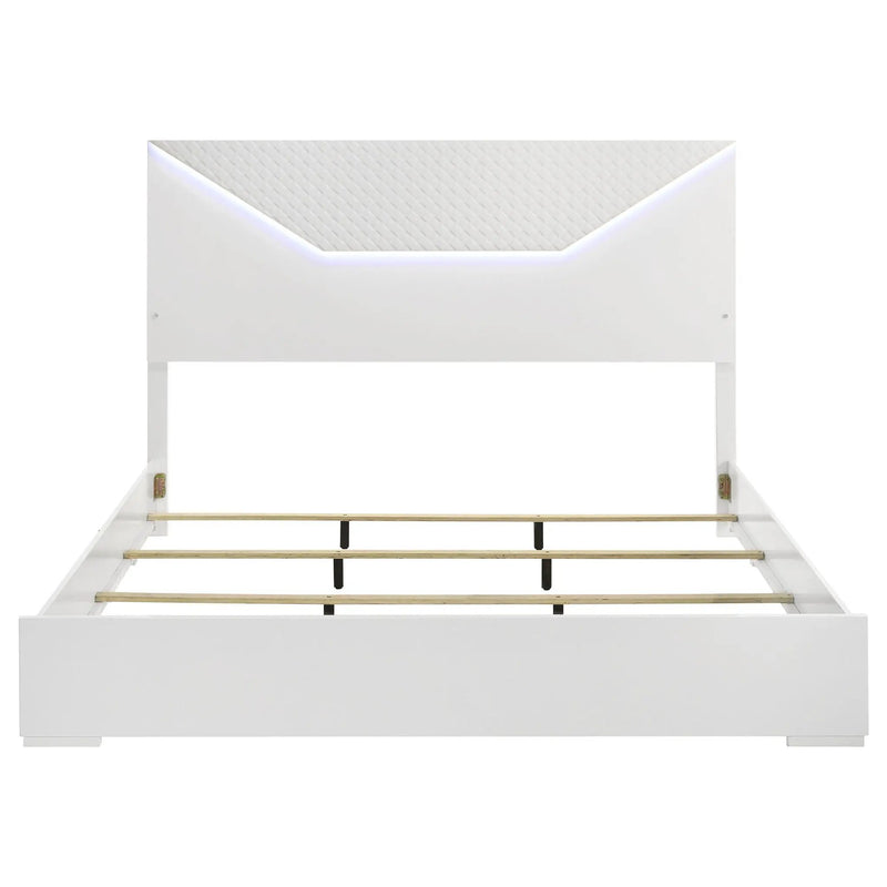 Ives Eastern King Panel Bed LED Headboard White High Gloss by Unique Piece Furniture
