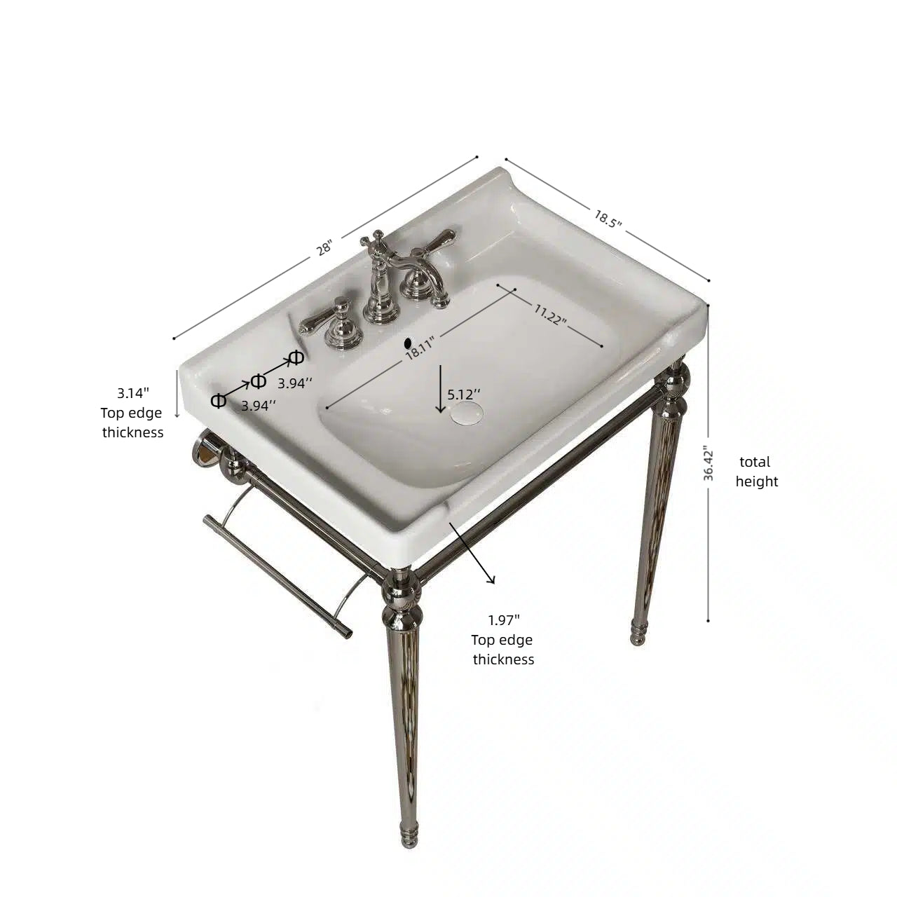 VICI 28" Bathroom Console Sink, Wall-Mounted by HouseOfZazla