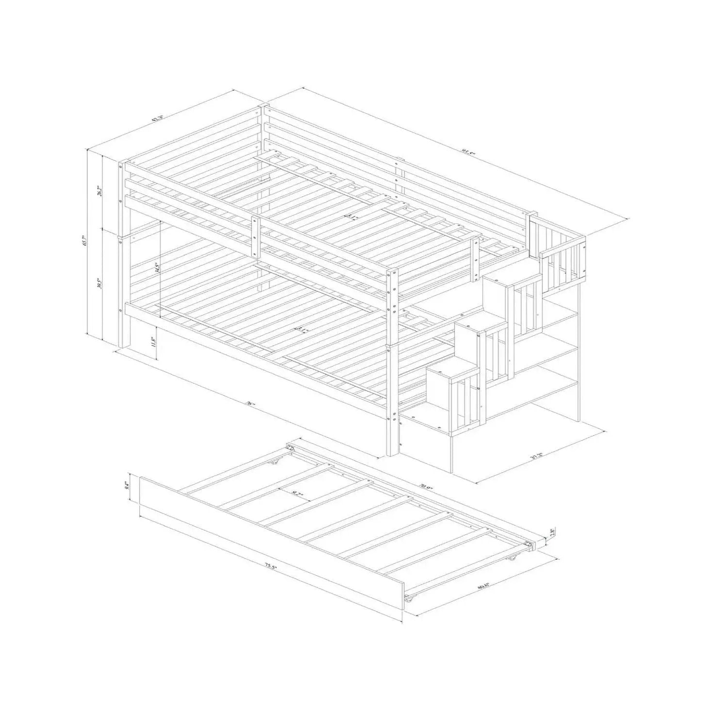 Twin Over Twin Bunk Beds With Twin Trundle And Stairway Storage Function by Unique Piece Furniture