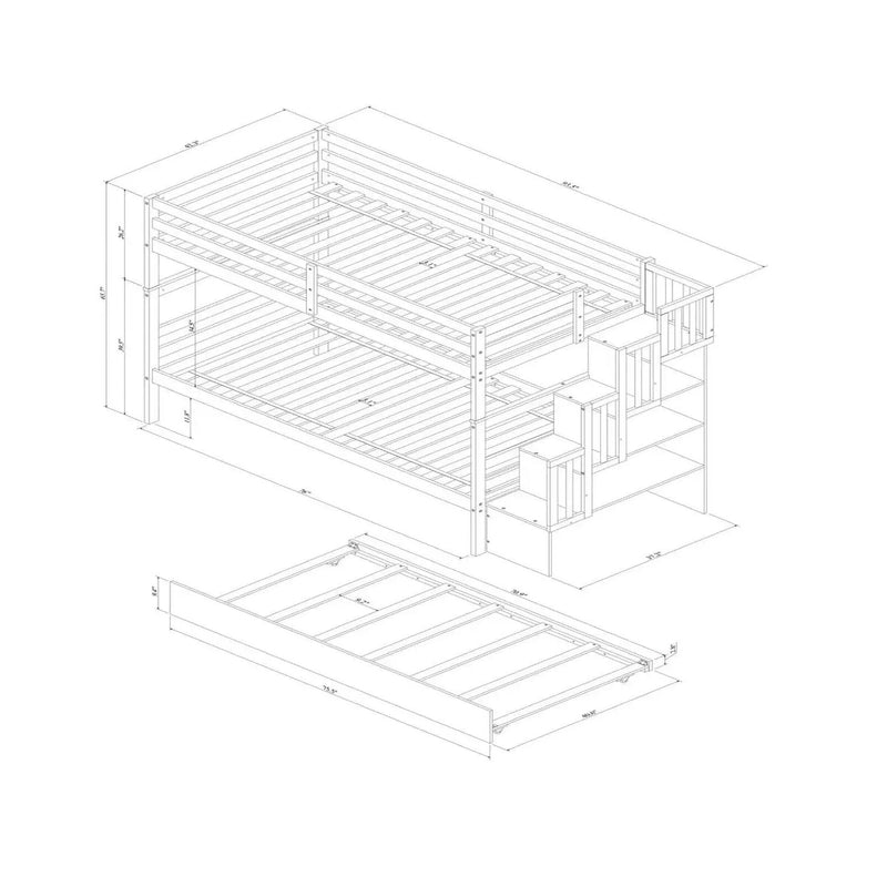 Twin Over Twin Bunk Beds With Twin Trundle And Stairway Storage Function by Unique Piece Furniture