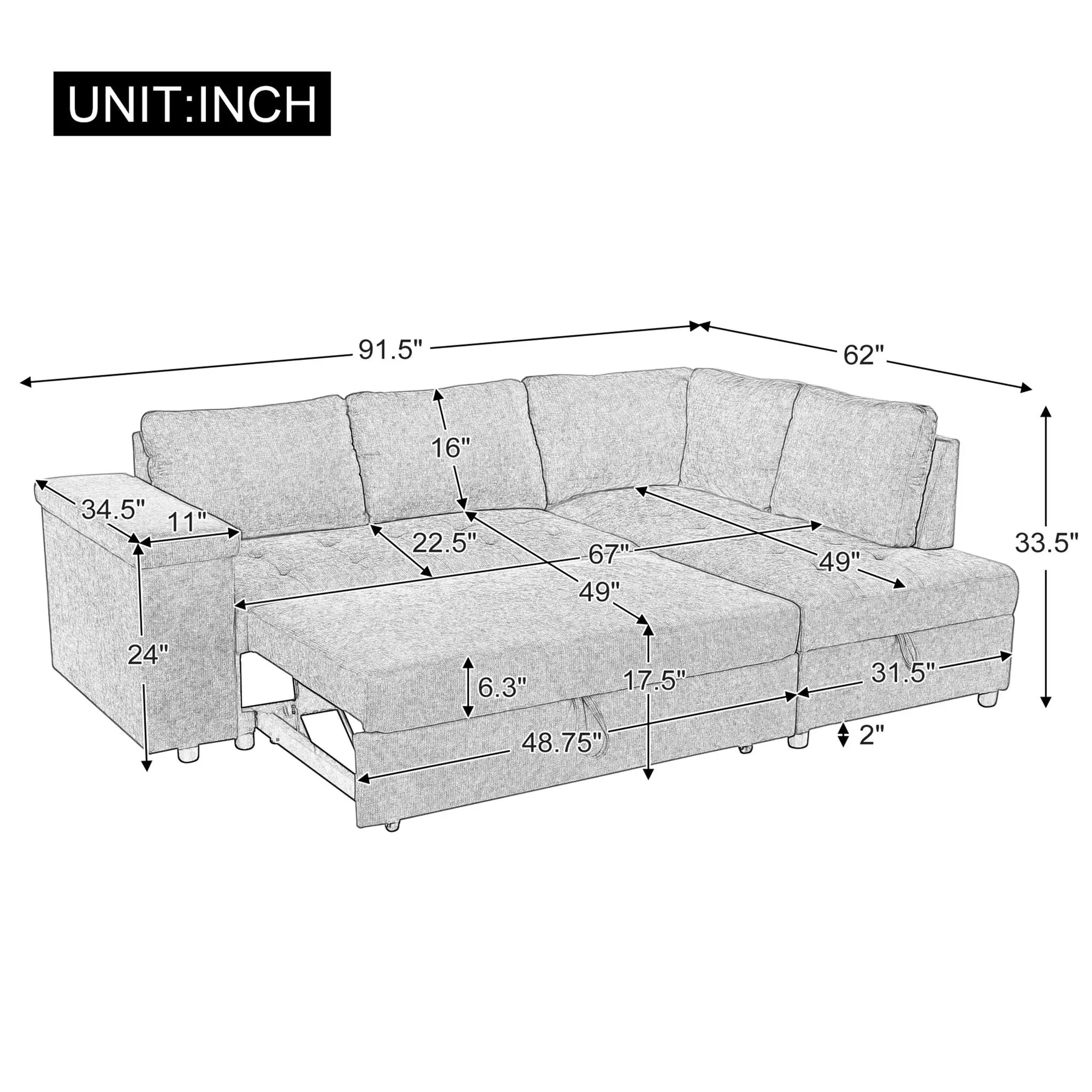 L Shaped Couch With Pull Out Bed And Storage Sectional Sleeper Sofa by HouseOfZazla